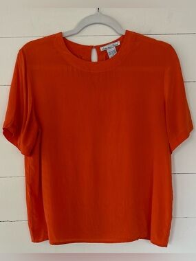 Anna And Frank Vibrant Orange Short  Sleeve Silk Blouse, Size Medium